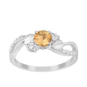 5MM Round Citrine 925 Sterling Silver Solitaire Split Shank Women Ring Sz.7